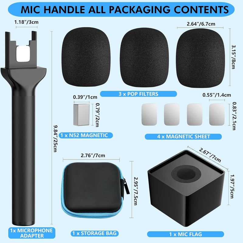 GAHOGA مقبض ميكروفون لـ DJI/DJI Mini/3، حامل ميكروفون لـ Rode Wireless GO/Hollyland Lark/ميكروفون لافاليير، حامل ميكروفون مغناطيسي عالمي، حامل ميكروفون مع 3 فلاتر صوتية لتصوير الفيديو، المقابلات، البودكاست، التقارير - Image 4
